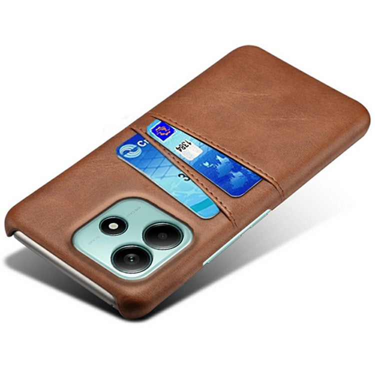 For Xiaomi Redmi Note 14 5G Case Dual Card Slots PU Leather + Hard PC Phone Cover - Brown