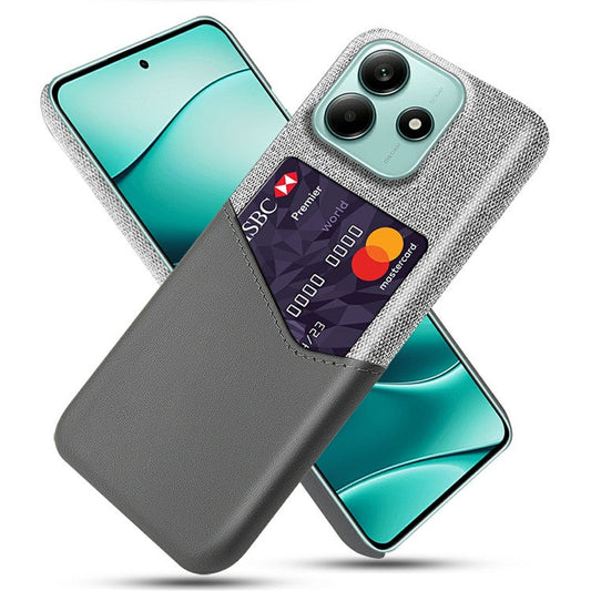 For Xiaomi Redmi Note 14 5G Case PU Leather Cloth Texture Hard PC Phone Cover with Card Holder - Grey
