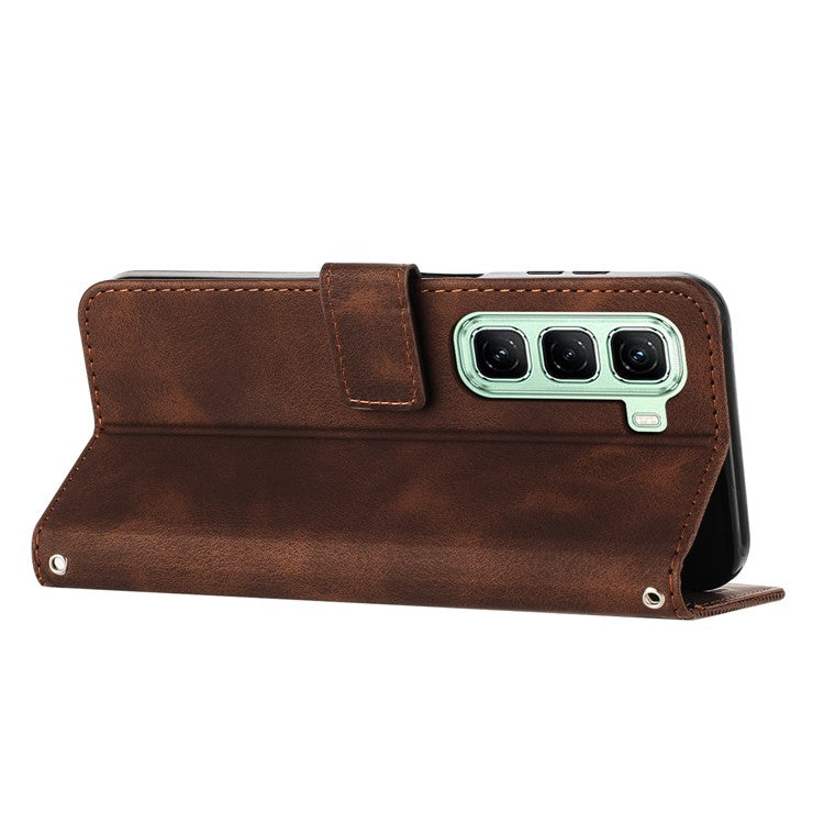 For Infinix Hot 50 4G Case Handbag Imprinted Triangle Leather Phone Cover - Brown