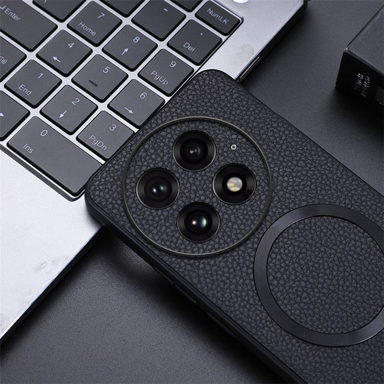 For OnePlus 13 Case Compatible with MagSafe PU Leather+TPU Phone Back Cover - Black