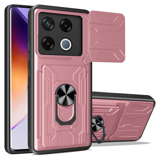 For Infinix GT 20 Pro 5G Case PC+TPU Kickstand Phone Back Cover with Camera Slider - Rose Gold