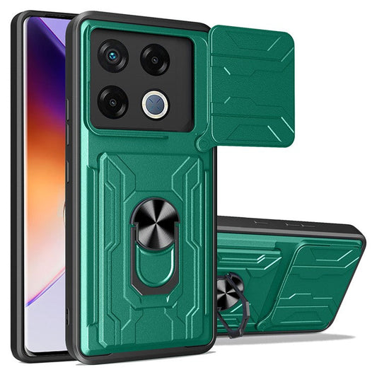 For Infinix GT 20 Pro 5G Case PC+TPU Kickstand Phone Back Cover with Camera Slider - Blackish Green