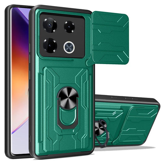 Phone Case For Infinix Note 40 Pro+  /  Note 40 Pro 5G  /  4G PC+TPU Kickstand Back Cover with Camera Slider - Blackish Green