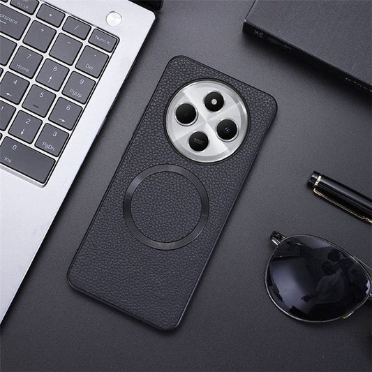Phone Case For Xiaomi Redmi 14C 4G / 14R 5G / Poco C75 4G Compatible with MagSafe PU Leather+TPU Back Cover - Black