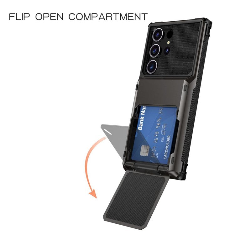 For Samsung Galaxy S25 Ultra Case PC+TPU Dual Layer Back Phone Cover with Card Holder - Black