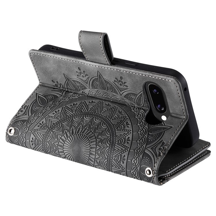 Style 006 For Google Pixel 9a Phone Case Mandala Flower Pattern PU Leather Zipper Wallet Stand Cover - Grey