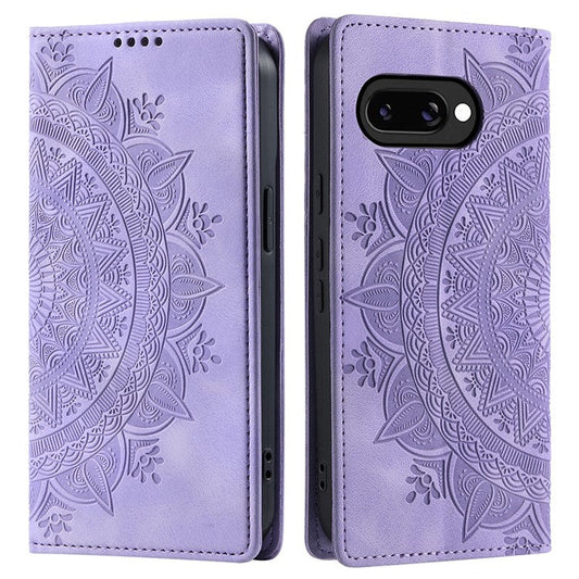 Style-010 For Google Pixel 9a Case Magnetic Closing Leather Phone Cover Pattern Imprinted - Purple