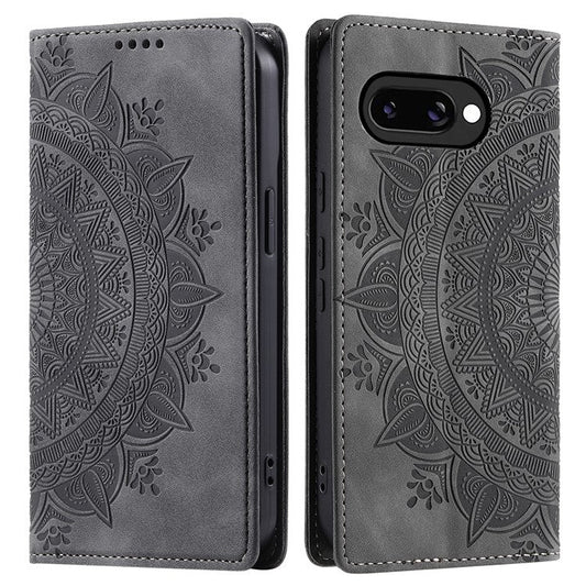 Style-010 For Google Pixel 9a Case Magnetic Closing Leather Phone Cover Pattern Imprinted - Grey