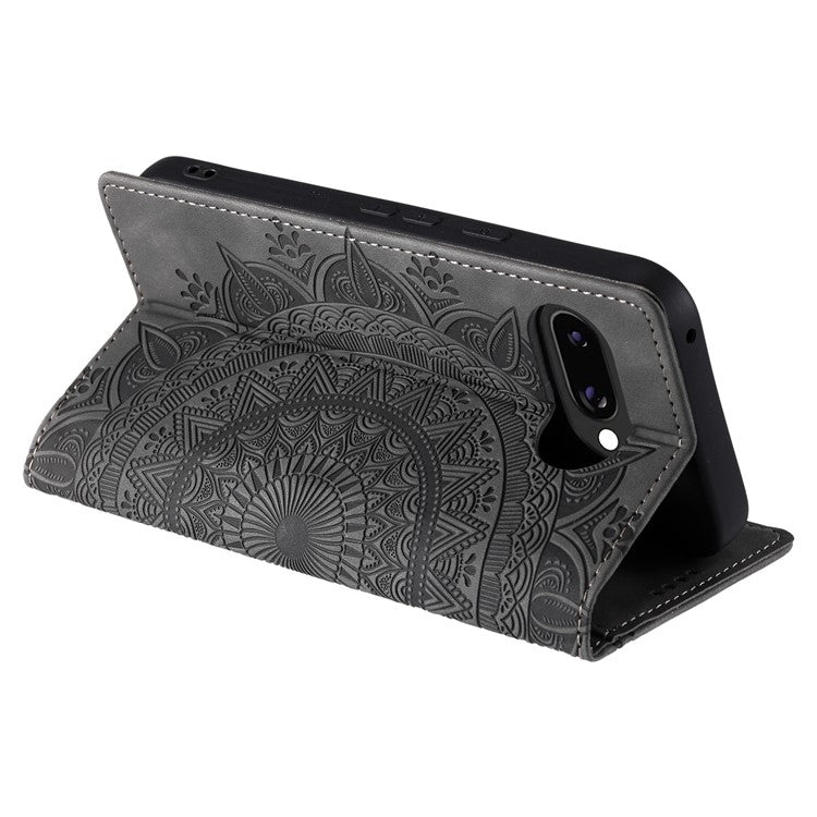 Style-010 For Google Pixel 9a Case Magnetic Closing Leather Phone Cover Pattern Imprinted - Grey