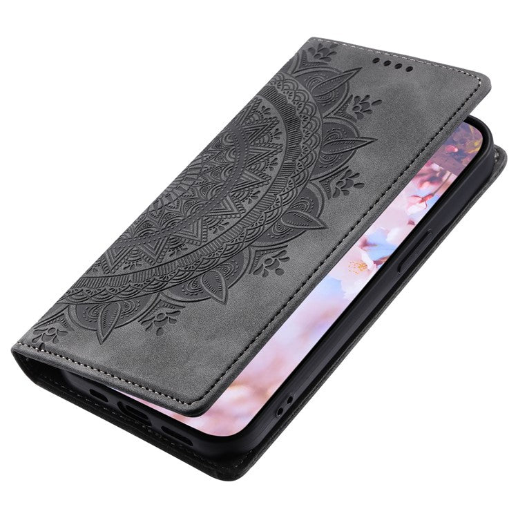 Style-010 For Google Pixel 9a Case Magnetic Closing Leather Phone Cover Pattern Imprinted - Grey