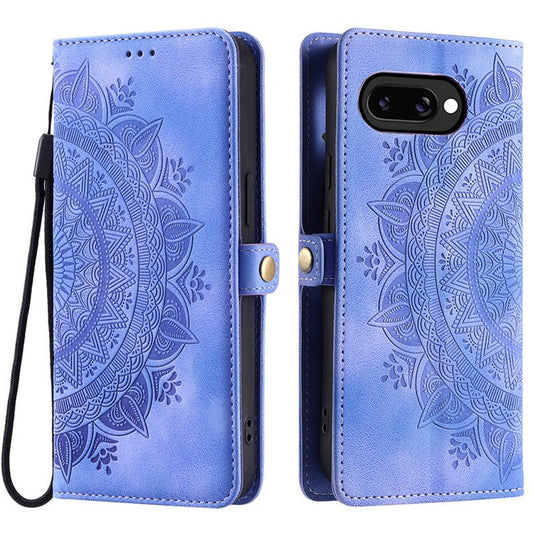 Style 016 For Google Pixel 9a Case Skin Feel Totem Imprinted Wallet Leather Phone Cover - Purple