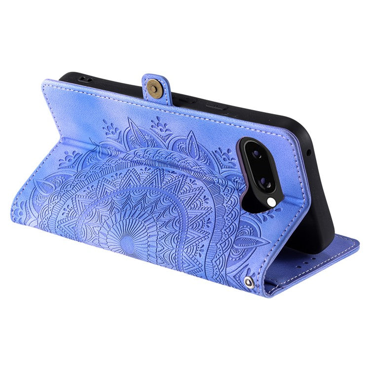Style 016 For Google Pixel 9a Case Skin Feel Totem Imprinted Wallet Leather Phone Cover - Purple