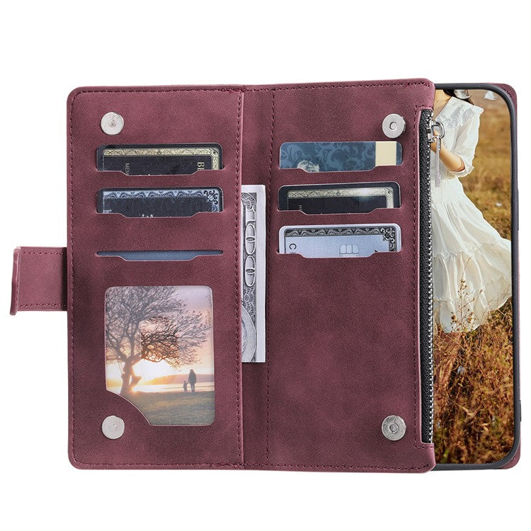 Style 005 For Google Pixel 9a Wallet Case Rhombus Stitching Line PU Leather Phone Cover - Wine Red