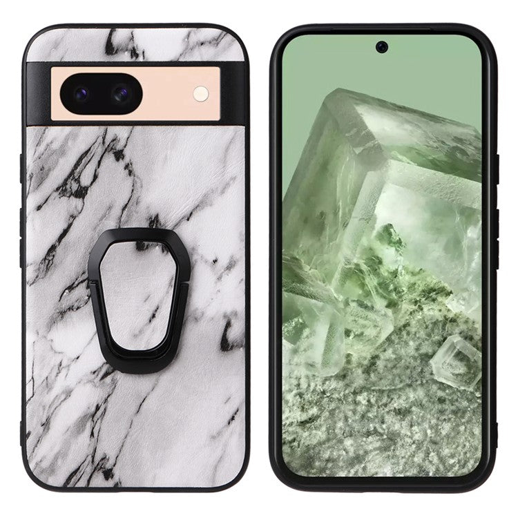 For Google Pixel 8a Case Kickstand Leather+TPU+PC Phone Back Cover - Marble Texture