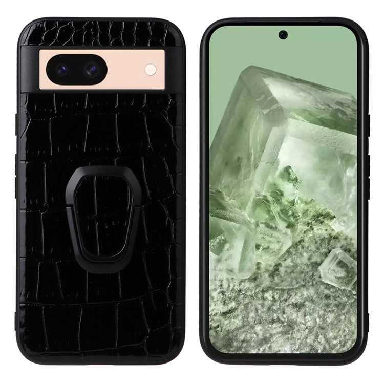 For Google Pixel 8a Case Kickstand Leather+TPU+PC Phone Back Cover - Crocodile Texture