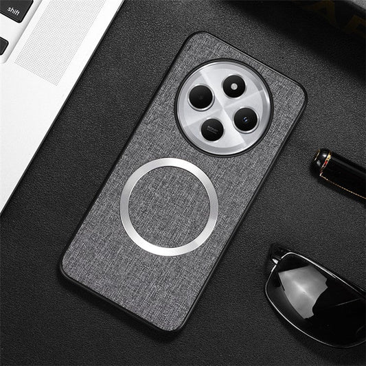 Phone Case For Xiaomi Redmi 14C 4G / 14R 5G / Poco C75 4G Drop-Proof TPU+Cloth Back Cover Compatible with MagSafe - Grey