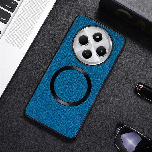 Phone Case For Xiaomi Redmi 14C 4G / 14R 5G / Poco C75 4G Drop-Proof TPU+Cloth Back Cover Compatible with MagSafe - Dark Blue