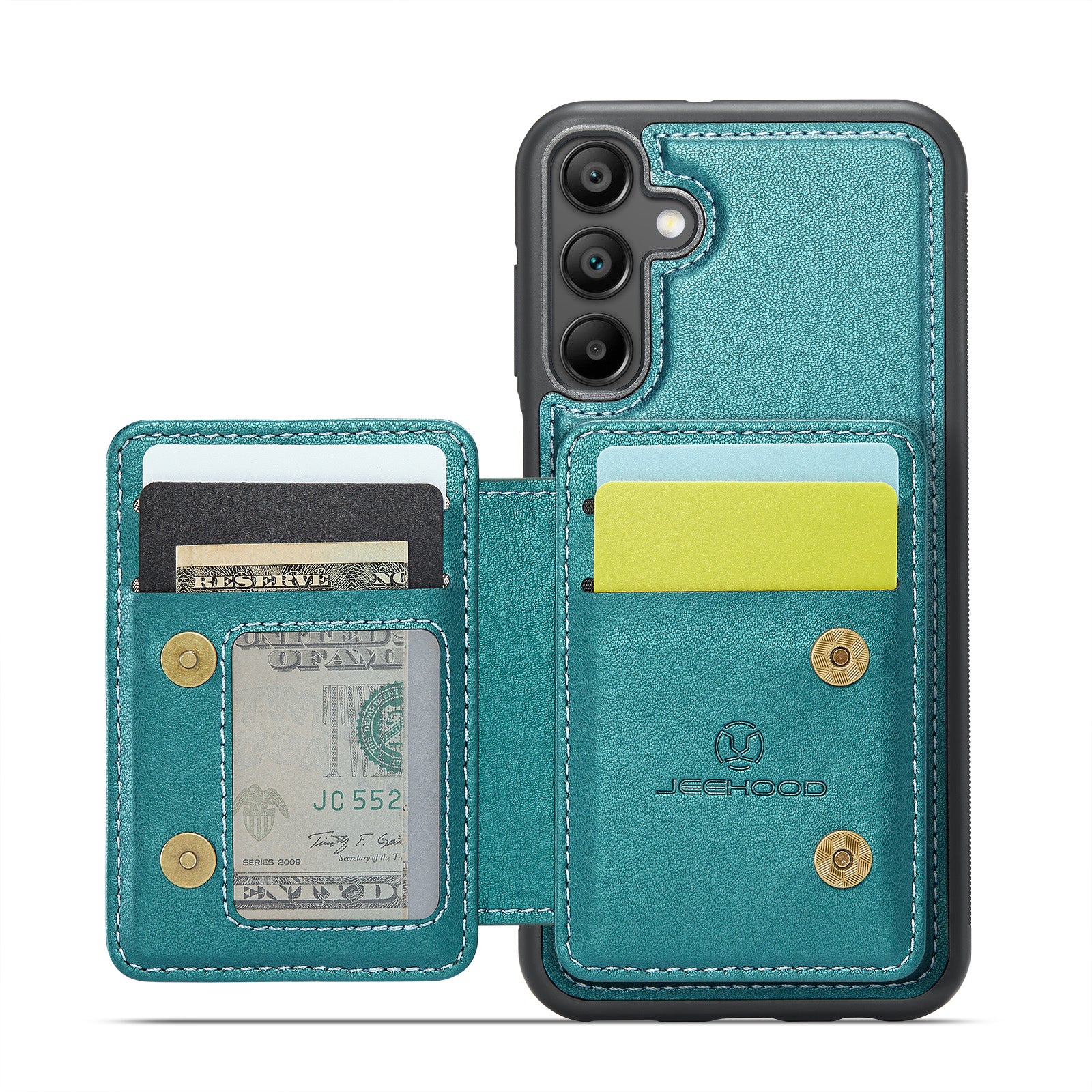 For Samsung Galaxy A16 5G Case JEEHOOD J05 Leather Phone Cover with Card Holder Kickstand RFID Blocking - Blue