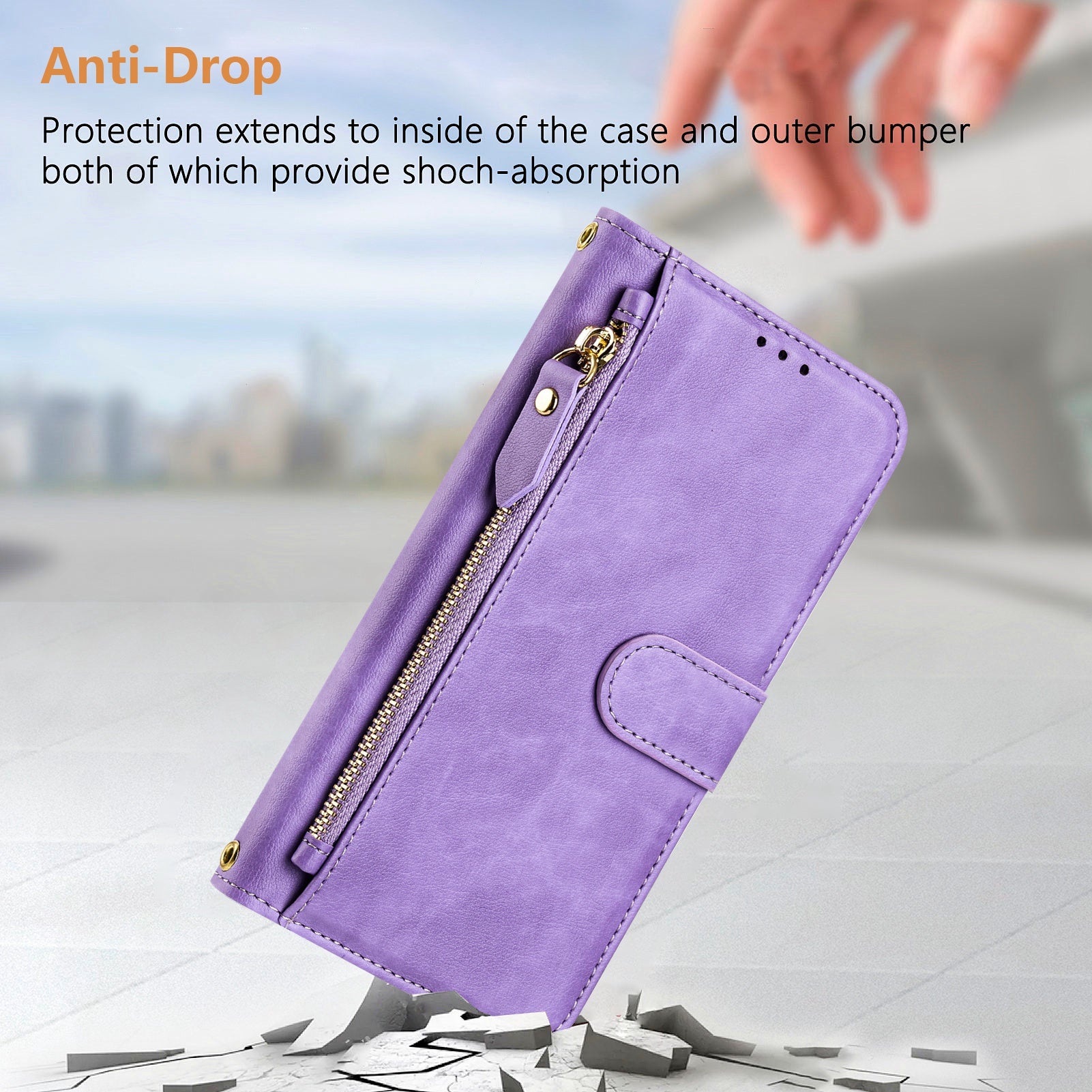 For Samsung Galaxy A06 Case Zipper Pocket Multiple Card Slots Leather Phone Cover - Purple