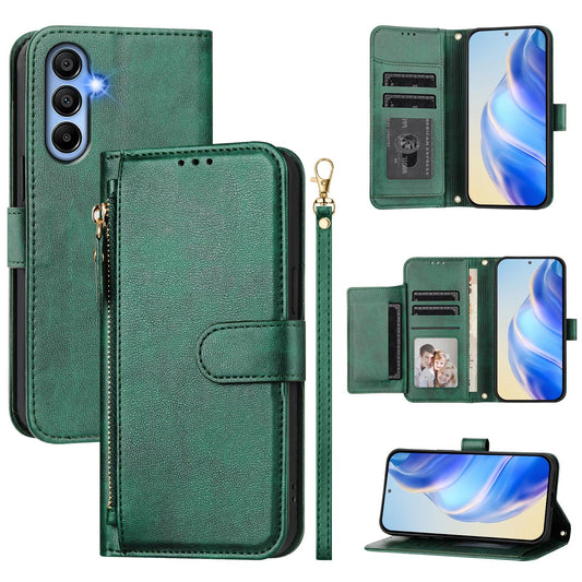 For Samsung Galaxy S23 FE Case Zipper Pocket Multiple Card Slots Leather Phone Cover - Green
