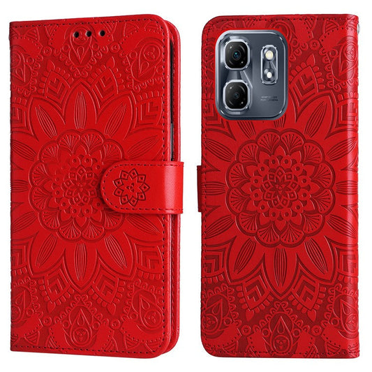 For Infinix Hot 50i 4G / Smart 9 4G Case Sunflower Imprint Leather Wallet Phone Cover - Red