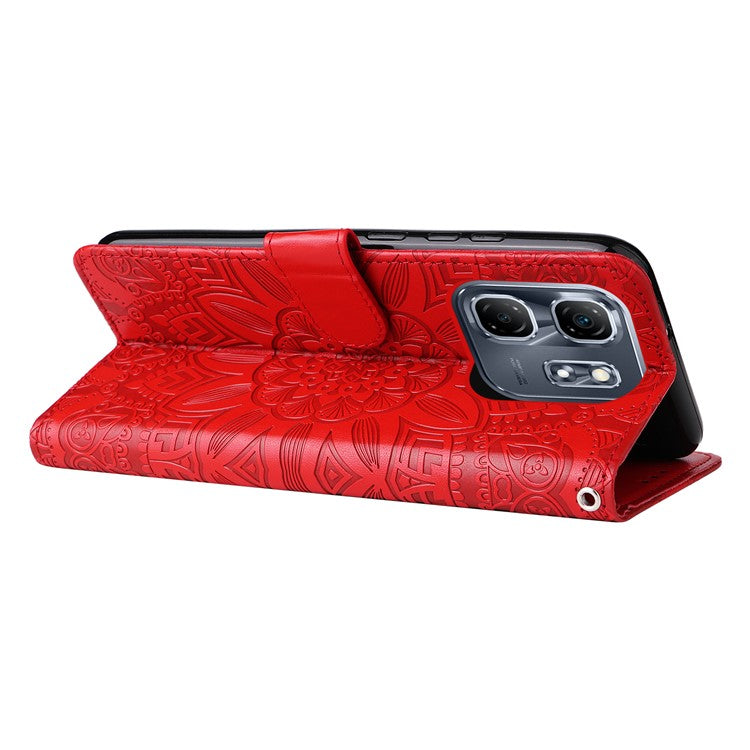 For Infinix Hot 50i 4G / Smart 9 4G Case Sunflower Imprint Leather Wallet Phone Cover - Red