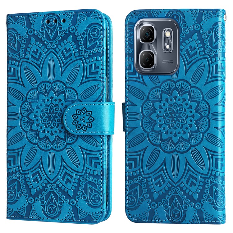 For Infinix Hot 50i 4G / Smart 9 4G Case Sunflower Imprint Leather Wallet Phone Cover - Blue