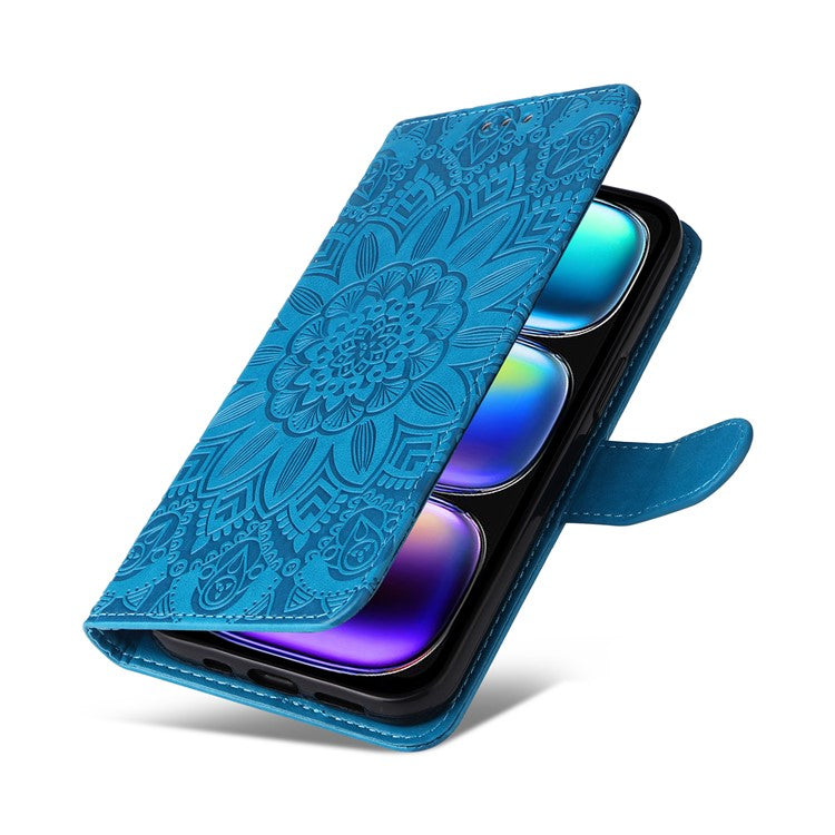 For Infinix Hot 50i 4G / Smart 9 4G Case Sunflower Imprint Leather Wallet Phone Cover - Blue