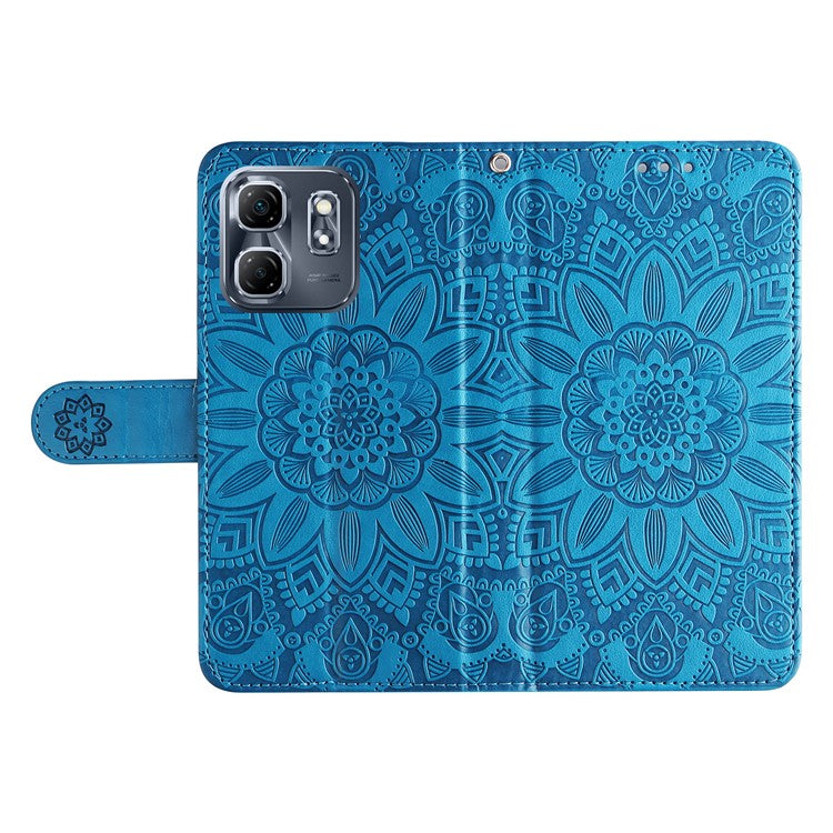 For Infinix Hot 50i 4G / Smart 9 4G Case Sunflower Imprint Leather Wallet Phone Cover - Blue