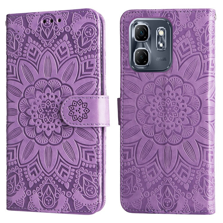For Infinix Hot 50i 4G / Smart 9 4G Case Sunflower Imprint Leather Wallet Phone Cover - Purple
