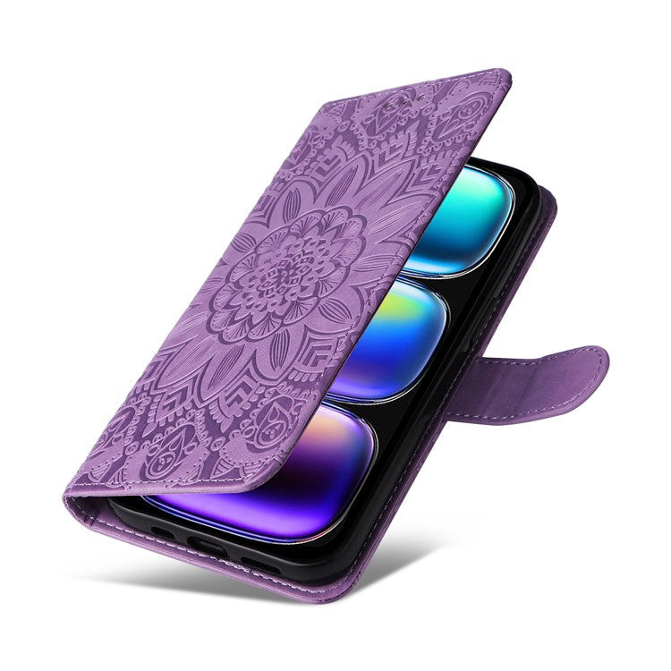 For Infinix Hot 50i 4G / Smart 9 4G Case Sunflower Imprint Leather Wallet Phone Cover - Purple