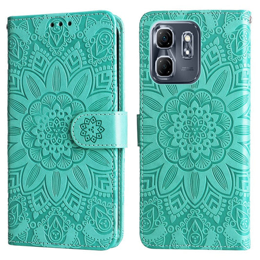 For Infinix Hot 50i 4G / Smart 9 4G Case Sunflower Imprint Leather Wallet Phone Cover - Green