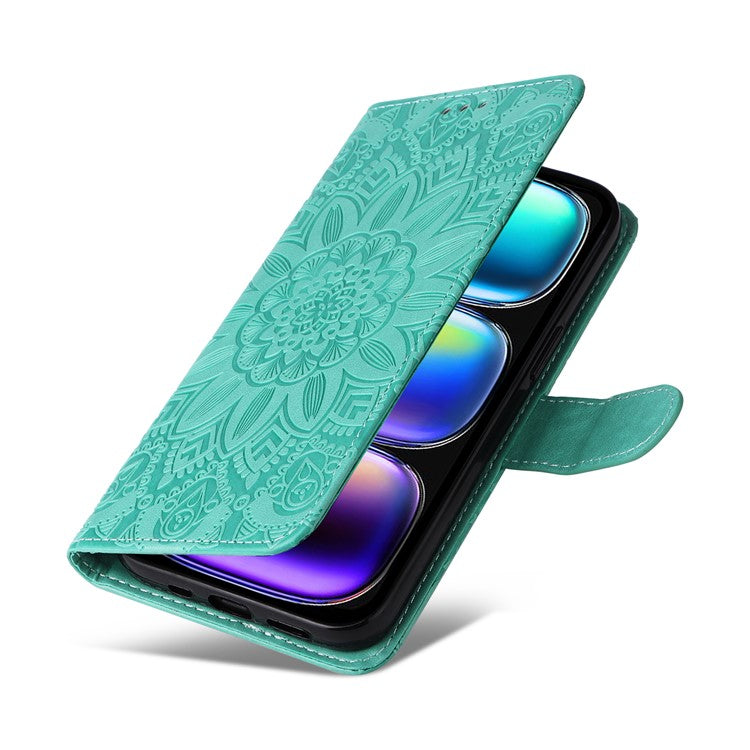 For Infinix Hot 50i 4G / Smart 9 4G Case Sunflower Imprint Leather Wallet Phone Cover - Green
