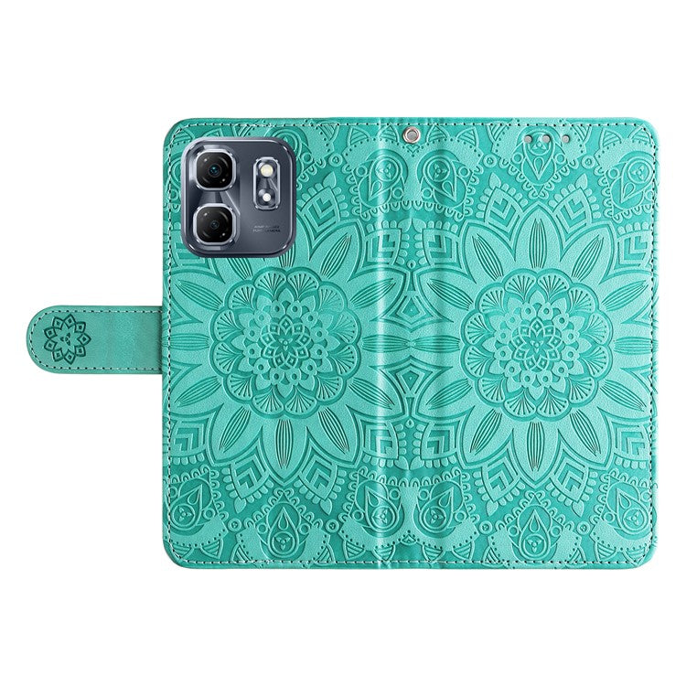 For Infinix Hot 50i 4G / Smart 9 4G Case Sunflower Imprint Leather Wallet Phone Cover - Green