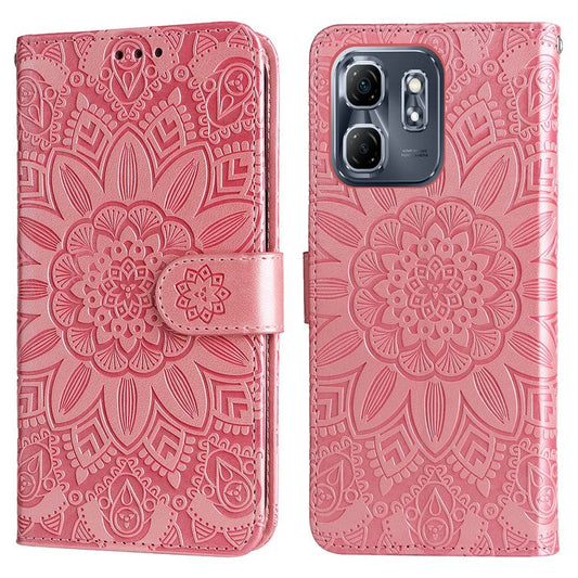 For Infinix Hot 50i 4G / Smart 9 4G Case Sunflower Imprint Leather Wallet Phone Cover - Pink