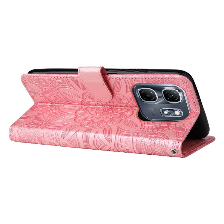 For Infinix Hot 50i 4G / Smart 9 4G Case Sunflower Imprint Leather Wallet Phone Cover - Pink