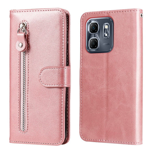 For Infinix Hot 50i 4G / Smart 9 4G Case Zipper Wallet Calf Texture PU Leather Phone Cover - Pink