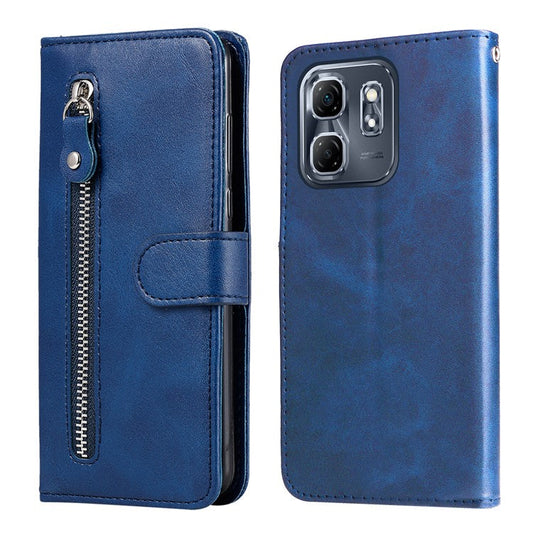 For Infinix Hot 50i 4G / Smart 9 4G Case Zipper Wallet Calf Texture PU Leather Phone Cover - Blue