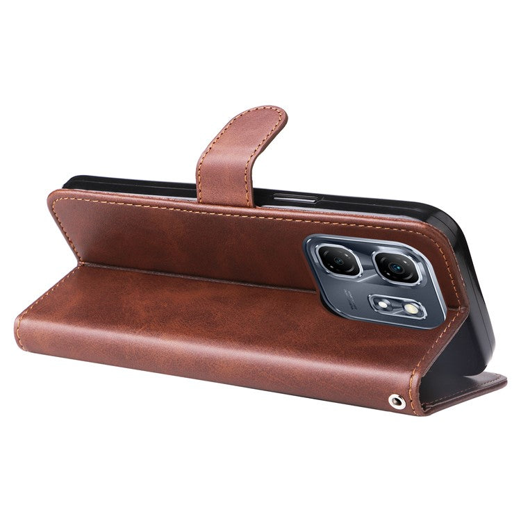 For Infinix Hot 50i 4G / Smart 9 4G Case Zipper Wallet Calf Texture PU Leather Phone Cover - Brown