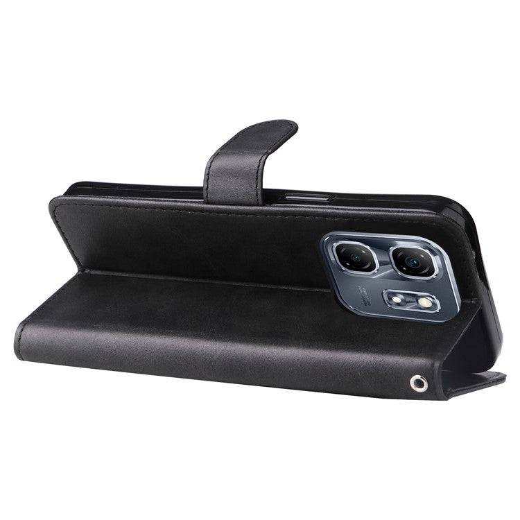 For Infinix Hot 50i 4G / Smart 9 4G Case Zipper Wallet Calf Texture PU Leather Phone Cover - Black