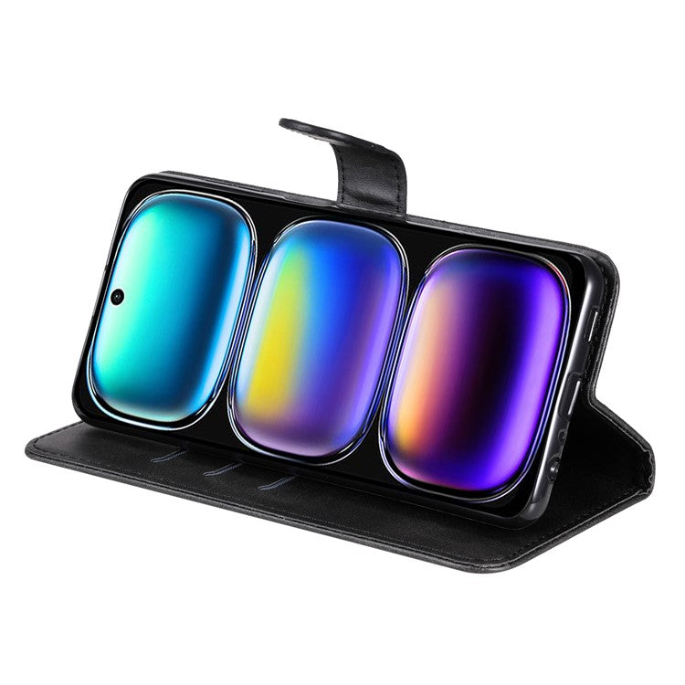 For Infinix Hot 50i 4G / Smart 9 4G Case Zipper Wallet Calf Texture PU Leather Phone Cover - Black