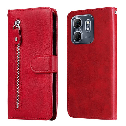 For Infinix Hot 50i 4G / Smart 9 4G Case Zipper Wallet Calf Texture PU Leather Phone Cover - Red