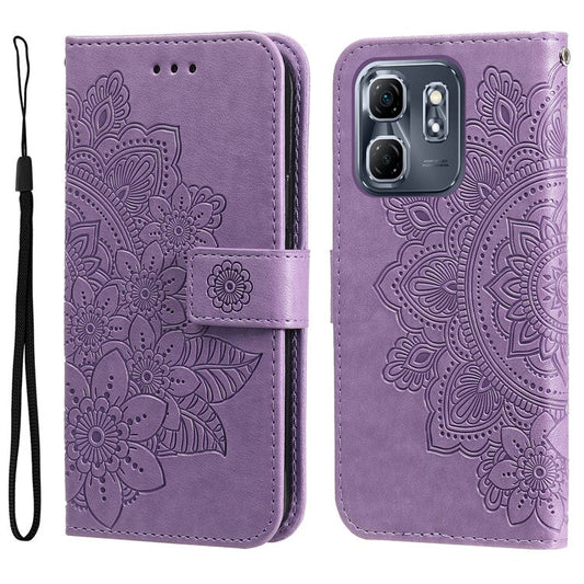 For Infinix Hot 50i 4G / Smart 9 4G Case PU Leather Wallet Floral Phone Cover Stand View - Purple