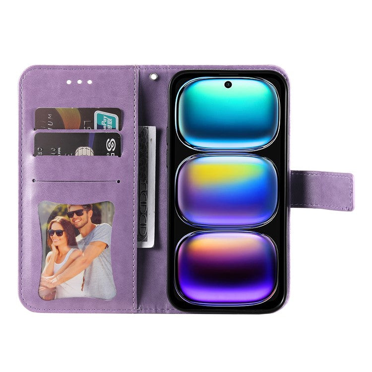 For Infinix Hot 50i 4G / Smart 9 4G Case PU Leather Wallet Floral Phone Cover Stand View - Purple