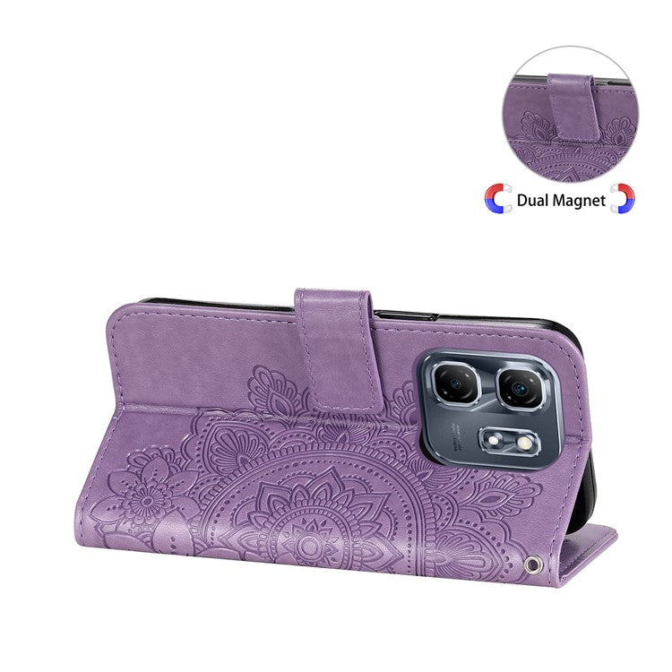 For Infinix Hot 50i 4G / Smart 9 4G Case PU Leather Wallet Floral Phone Cover Stand View - Purple