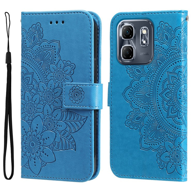 For Infinix Hot 50i 4G / Smart 9 4G Case PU Leather Wallet Floral Phone Cover Stand View - Blue
