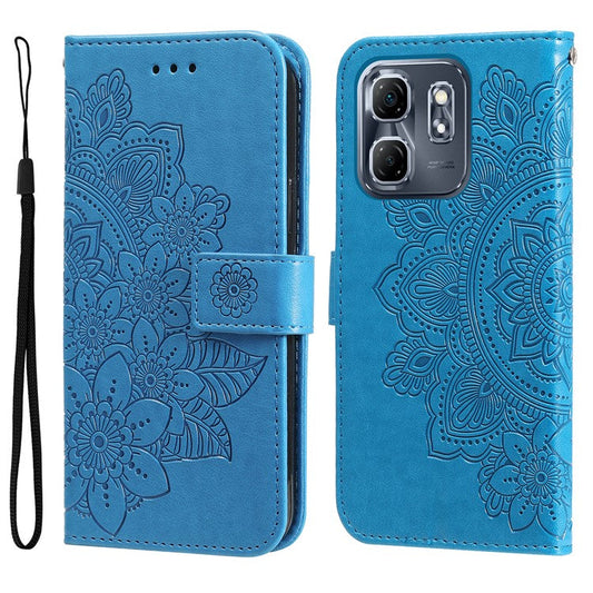 For Infinix Hot 50i 4G / Smart 9 4G Case PU Leather Wallet Floral Phone Cover Stand View - Blue