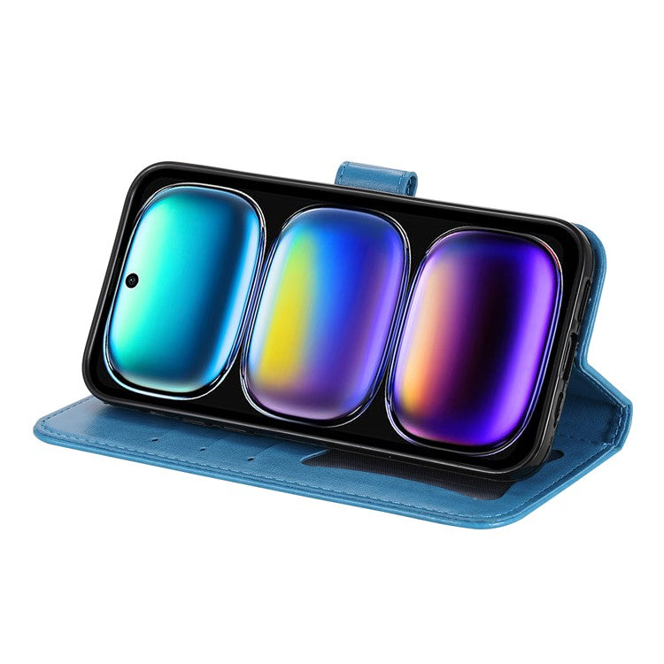 For Infinix Hot 50i 4G / Smart 9 4G Case PU Leather Wallet Floral Phone Cover Stand View - Blue