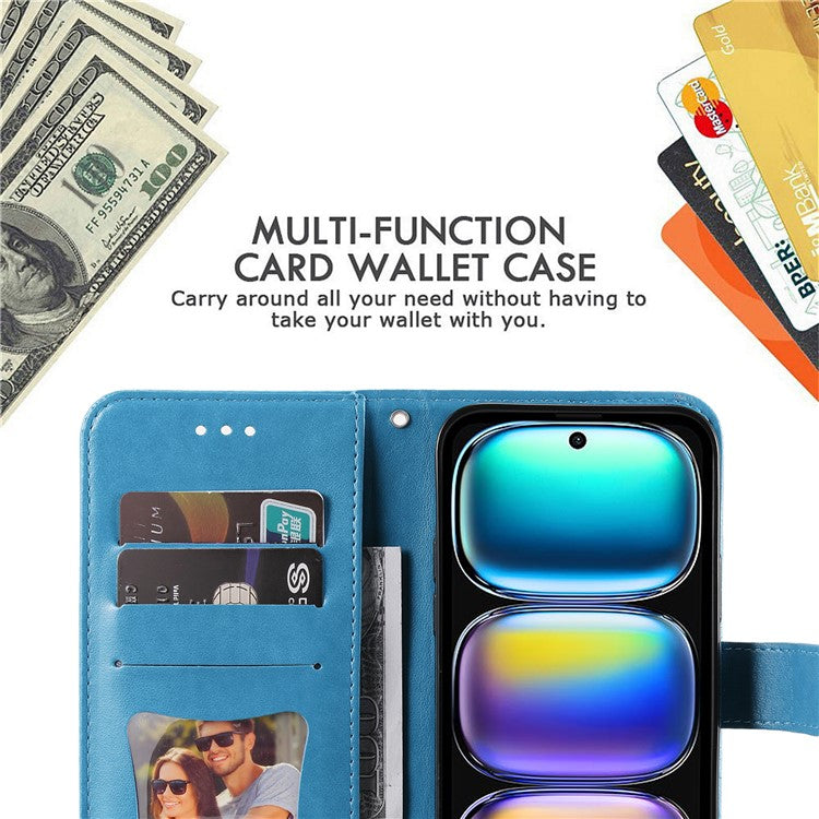 For Infinix Hot 50i 4G / Smart 9 4G Case PU Leather Wallet Floral Phone Cover Stand View - Blue
