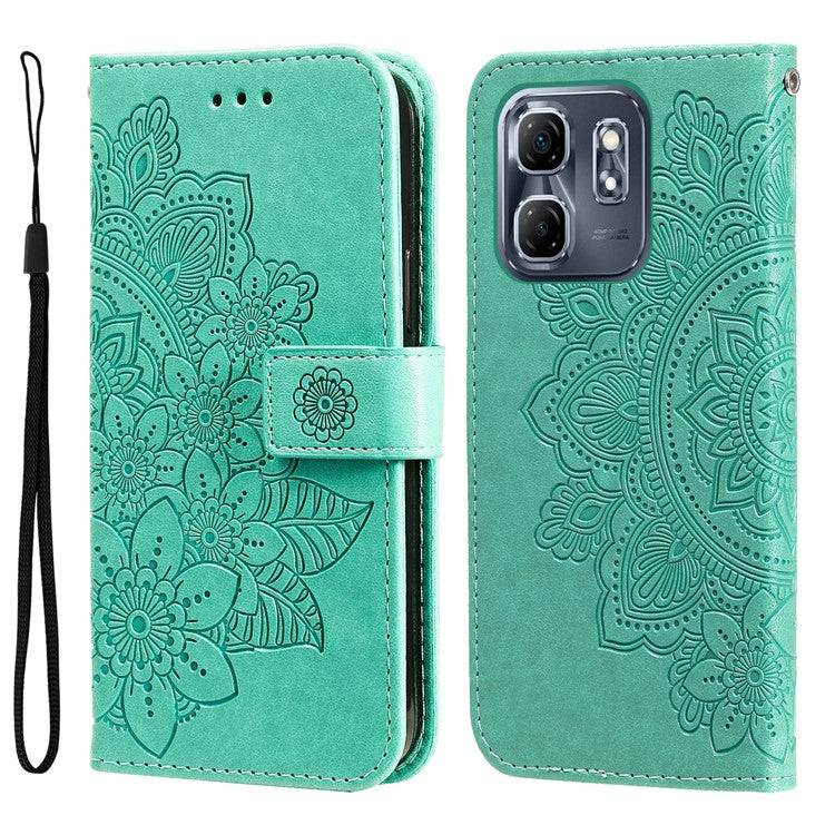 For Infinix Hot 50i 4G / Smart 9 4G Case PU Leather Wallet Floral Phone Cover Stand View - Green